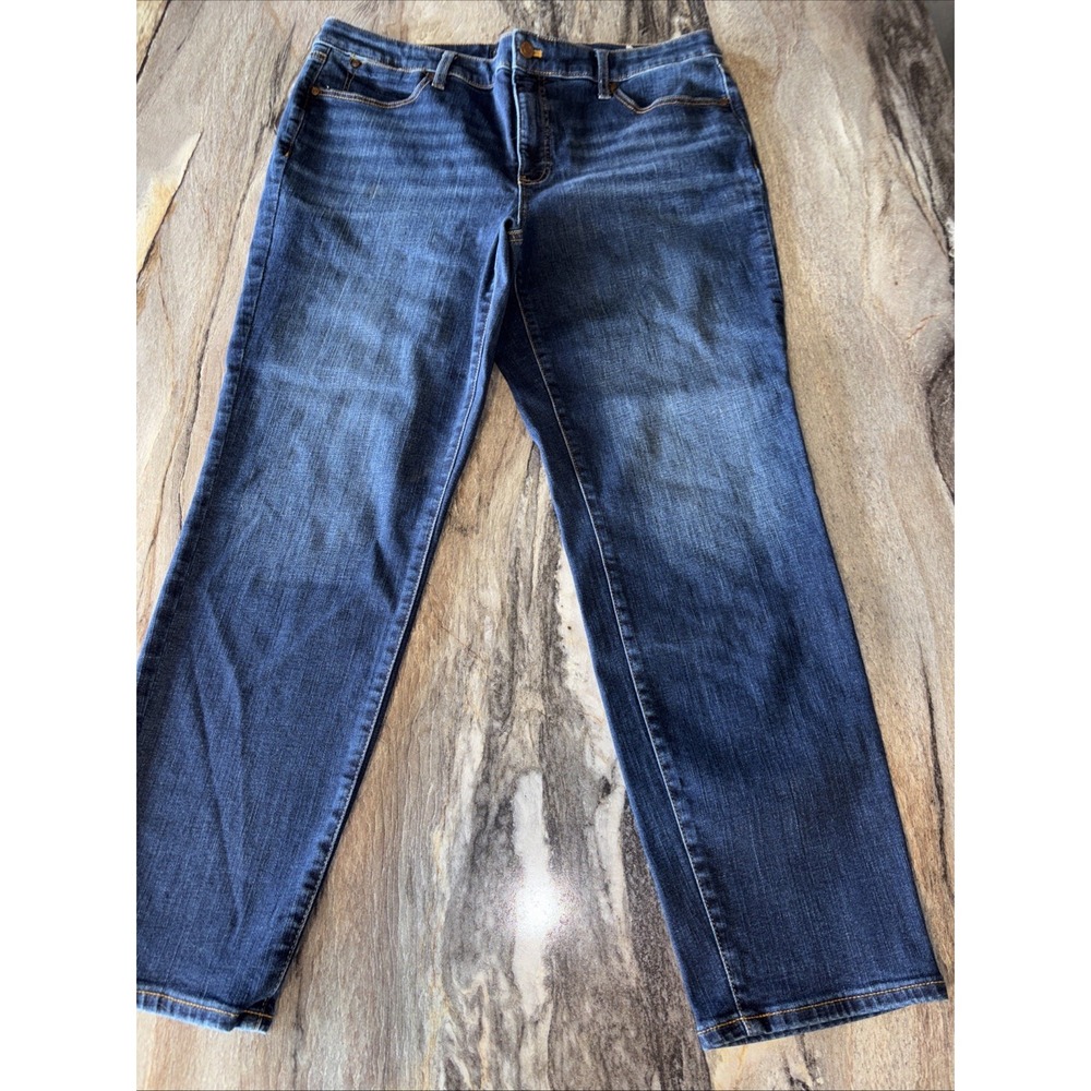 Talbots Womens Jeans sz 14 Blue Denim Mid Rise Slim Ankle Dark‎ Wash